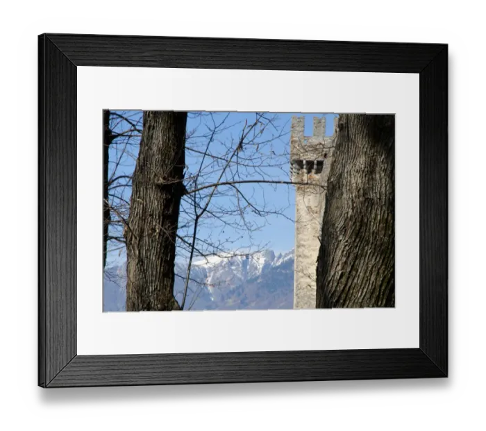 Framed Print : Castle and snow-capped mountains Framed Print : Castle and snow-capped mountains