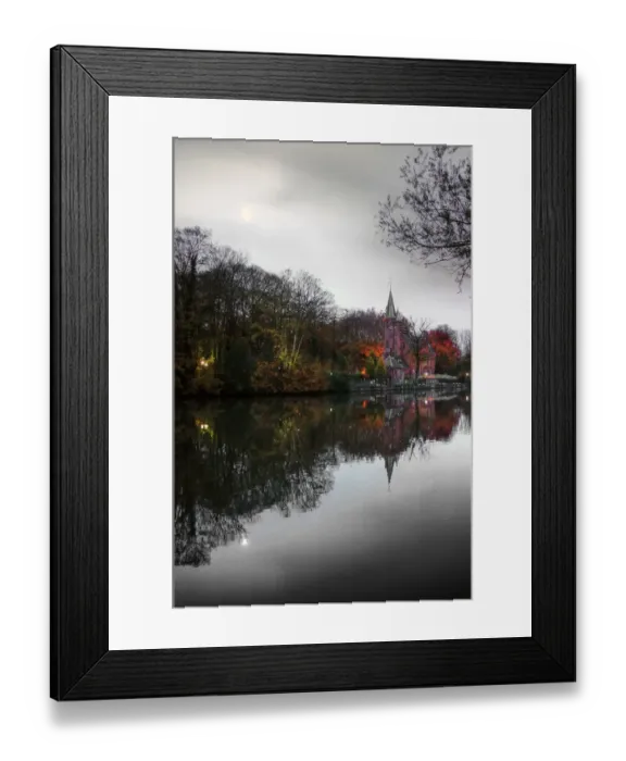 Framed Print : Bruges autumn evening mirror canal reflections Framed Print : Bruges autumn evening mirror canal reflections