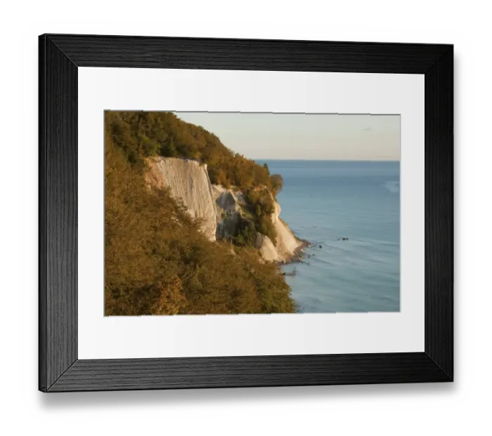 Framed Print : Baltic Sea, chalk cliffs and beech forest, Common beech trees -Fagus sylvatica-, in autumn, Jasmund National Park, Mecklenburg-Vorpommern, Germany