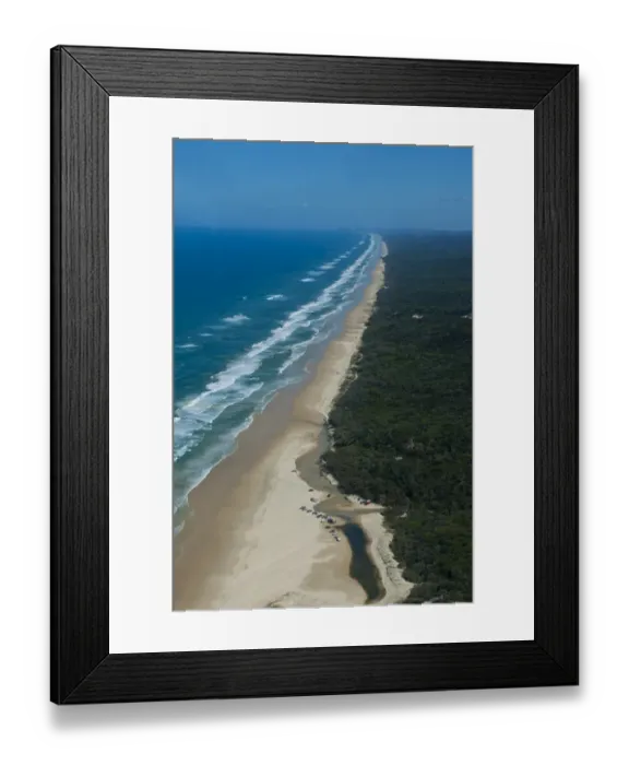 Framed Print : Aerial view, 75 Mile Beach, Fraser Island, Queensland, Australia Framed Print : Aerial view, 75 Mile Beach, Fraser Island, Queensland, Australia
