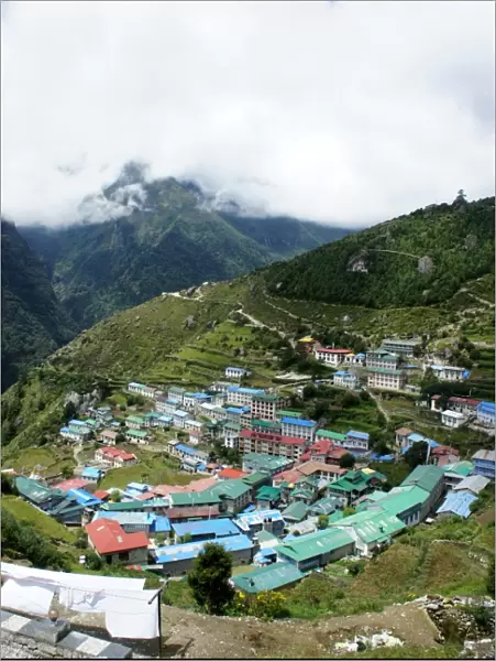 The Himalayan mountain village of Namche Bazaar