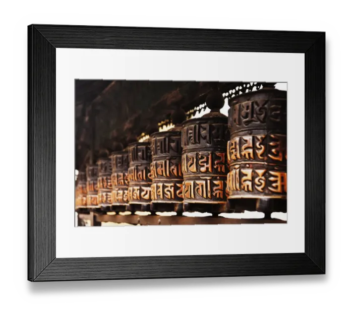 Framed Print : Buddhist prayer wheels in a temple, Swayambhunath, Kathmandu, Nepal Framed Print : Buddhist prayer wheels in a temple, Swayambhunath, Kathmandu, Nepal