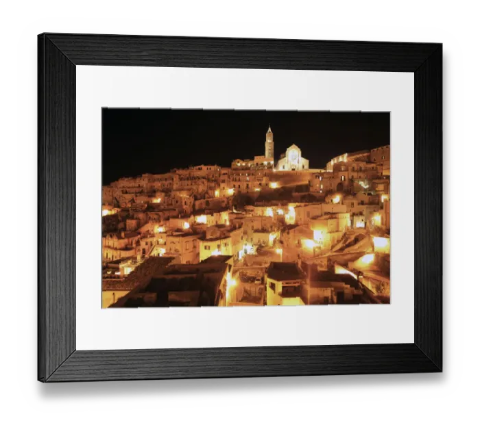 Framed Print : Old town of Sassi di Matera, consisting partly of cave dwellings, at night, Matera, Basilicata, Italy Framed Print : Old town of Sassi di Matera, consisting partly of cave dwellings, at night, Matera, Basilicata, Italy