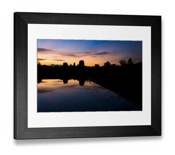 Framed Print : Angkor Temple Silhouette Sunrise Off-Center