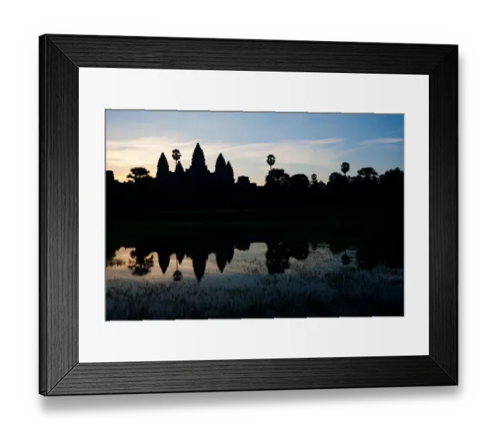 Framed Print : Angkor Temple Silhouette Puddle Grass Framed Print : Angkor Temple Silhouette Puddle Grass