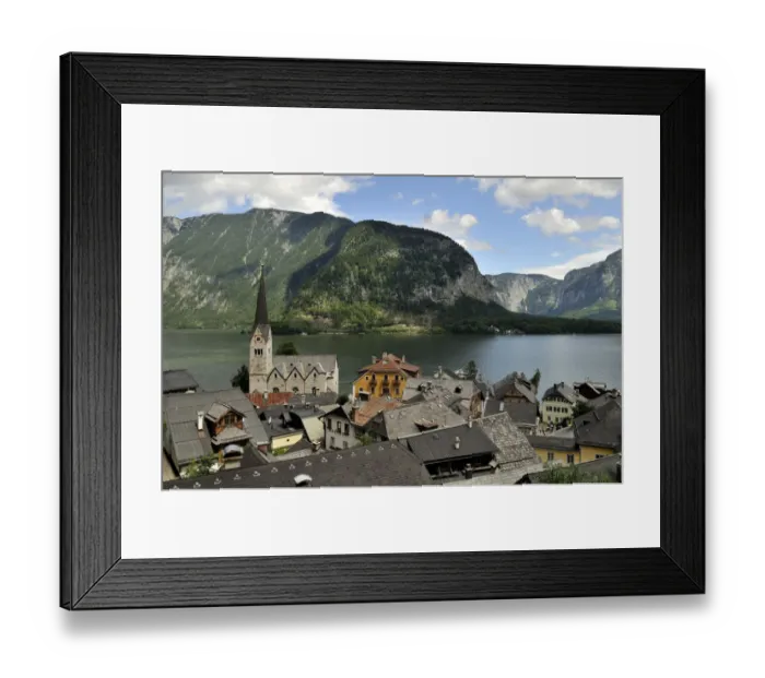 Framed Print : City view of Hallstatt on Hallstaetter See lake, UNESCO World Heritage Site, Salzkammergut, Alps, Upper Austria, Austria, Europe