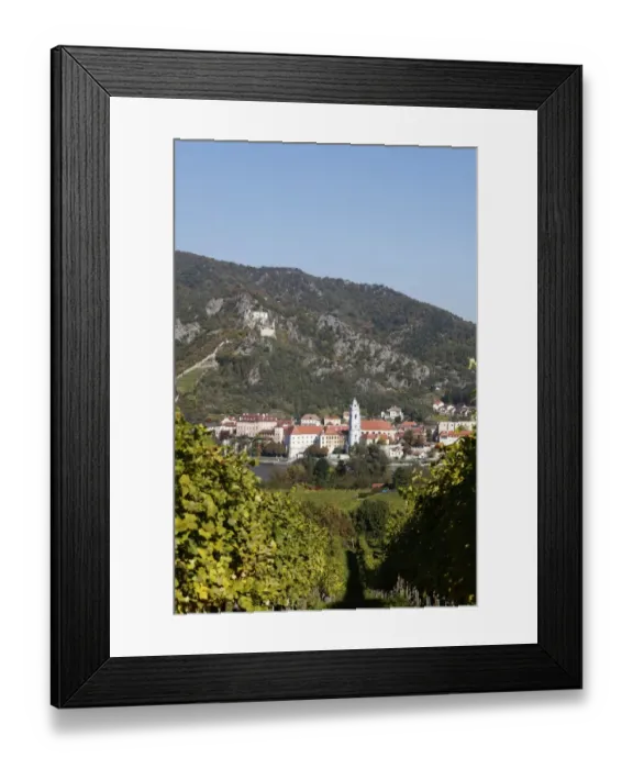 Framed Print : Duernstein, view over vineyards near Rossatz and the Danube river, Wachau valley, Waldviertel region, Mostviertel region, Lower Austria, Austria, Europe Framed Print : Duernstein, view over vineyards near Rossatz and the Danube river, Wachau valley, Waldviertel region, Mostviertel region, Lower Austria, Austria, Europe