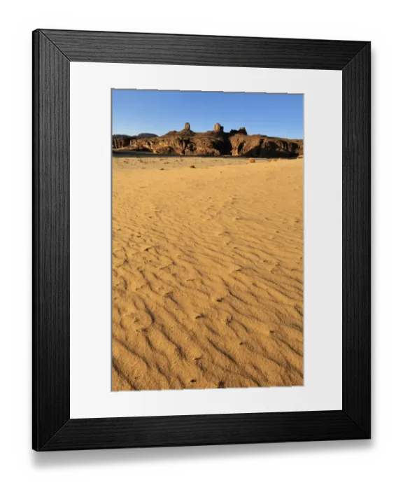 Framed Print : Sandstone rock formation and dunes on Tasset Plateau, Tassili n Ajjer National Park, Unesco World Heritage Site, Wilaya Illizi, Algeria, Sahara desert, North Africa Framed Print : Sandstone rock formation and dunes on Tasset Plateau, Tassili n Ajjer National Park, Unesco World Heritage Site, Wilaya Illizi, Algeria, Sahara desert, North Africa