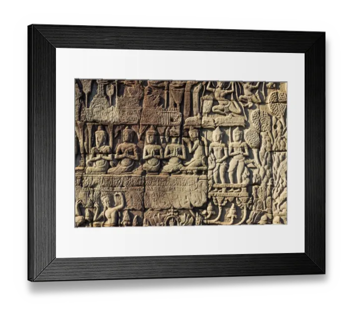 Framed Print : Bas relief sculpture at Angkor, Cambodia