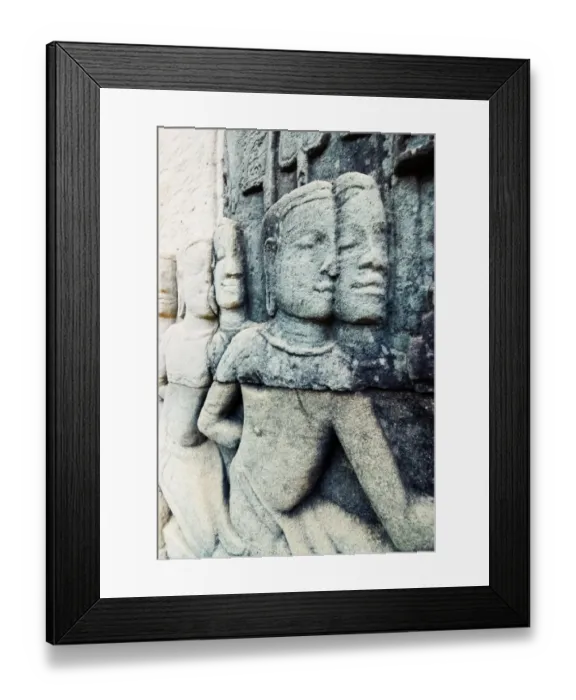 Framed Print : Bas relief sculpture at Angkor, Cambodia