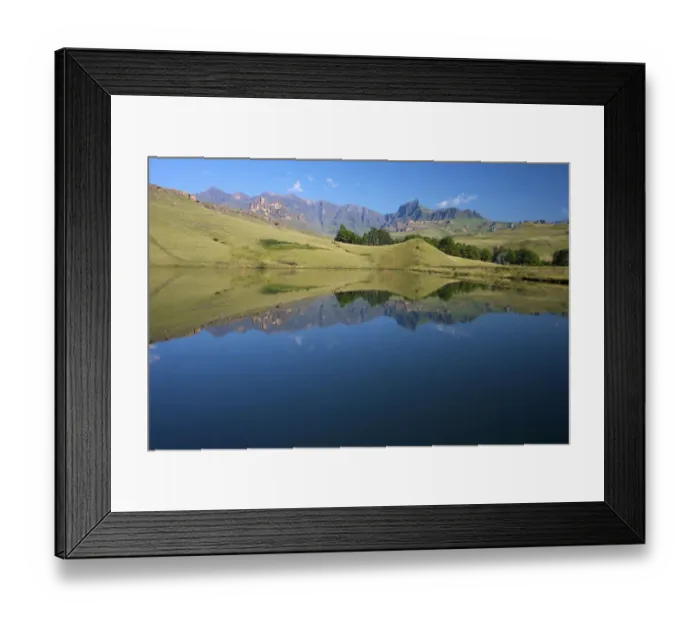Framed Print : A dam reflecting the Drakensberg mountains, Drakensberg Park, KwaZulu-Natal, South Africa Framed Print : A dam reflecting the Drakensberg mountains, Drakensberg Park, KwaZulu-Natal, South Africa