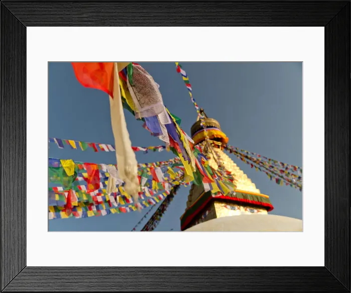 Framed Print : Bouddha monument with prayer flags
