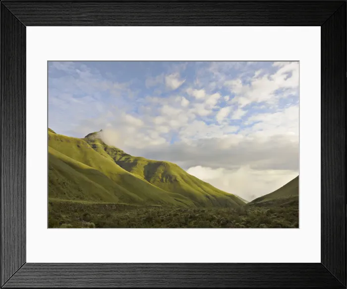 Framed Print : Intunja Peak with a grassy valley below, Monks Cowl, Kwazulu-Natal, South Africa Framed Print : Intunja Peak with a grassy valley below, Monks Cowl, Kwazulu-Natal, South Africa