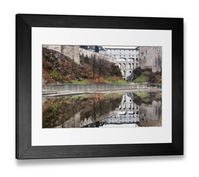Framed Print : Old Cesky Krumlov town reflected in Vltava River Framed Print : Old Cesky Krumlov town reflected in Vltava River
