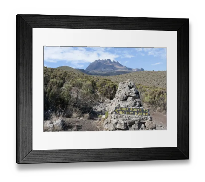 Framed Print : Trekking, sign, route to Kibo Hut, near the Horombo Huts, Mt Mawenzi at back, Marangu Route, Mt. Kilimanjaro, Tanzania, East Africa, Africa Framed Print : Trekking, sign, route to Kibo Hut, near the Horombo Huts, Mt Mawenzi at back, Marangu Route, Mt. Kilimanjaro, Tanzania, East Africa, Africa