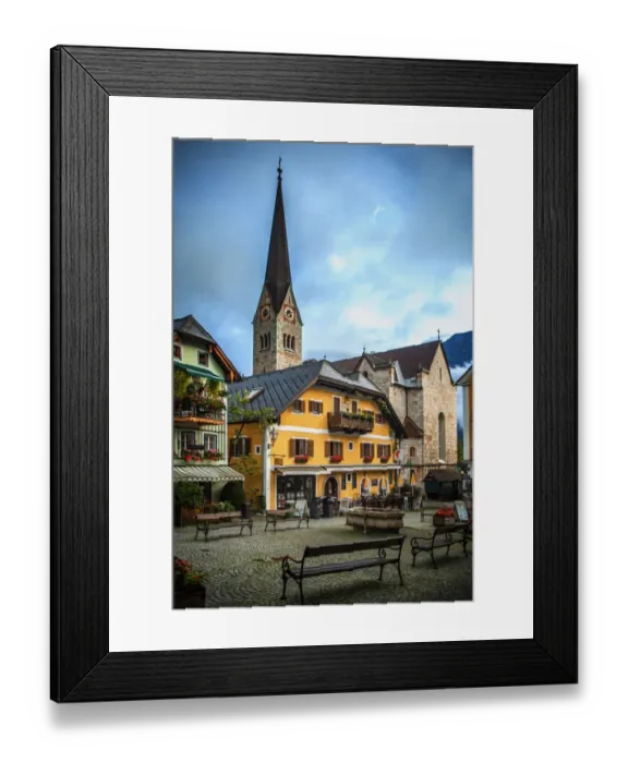 Framed Print : Hallstatt cathedral and town Framed Print : Hallstatt cathedral and town