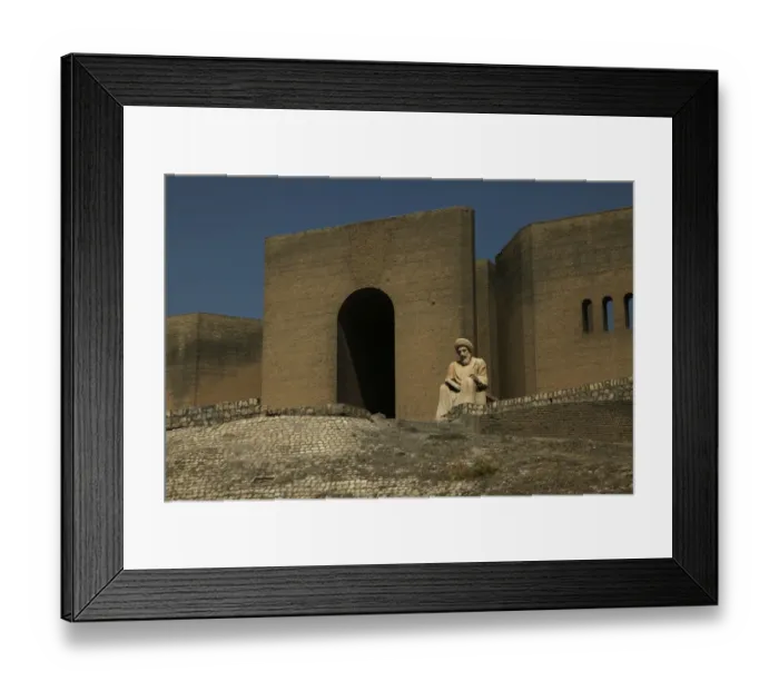 Framed Print : Statue of Mubarak Ben Ahmed Sharaf-Aldin (1169-1239), known as Ibn Almustawfi, a historian and minister of Erbil at the old Qalaa citadel a UNESCO World Heritage Site in the city of Erbil or Arbil Northern Iraq