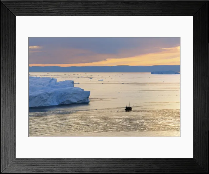 Framed Print : Boat near Icebergs Framed Print : Boat near Icebergs
