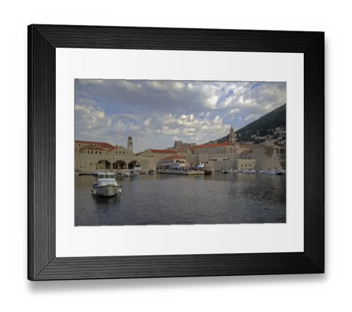 Framed Print : Dubrovnik port and old town cloudy sunrise Framed Print : Dubrovnik port and old town cloudy sunrise