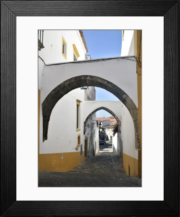 Framed Print : Arches over an alley, Evora, UNESCO World Heritage Site, Alentejo, Portugal, Europe