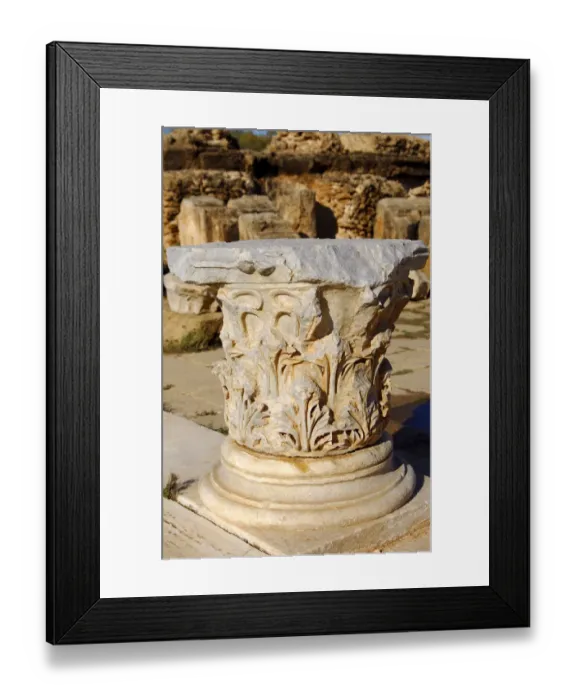 Framed Print : Decorated capital, ruins of the Roman City Leptis Magna, Libya
