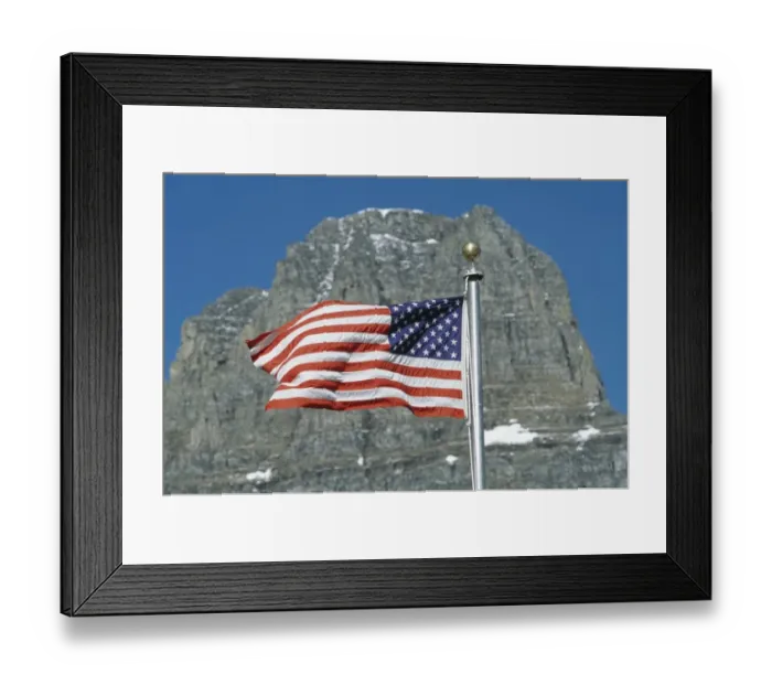 Framed Print : American Flag Flies In Front Of Clements Mountain, Montana, Usa