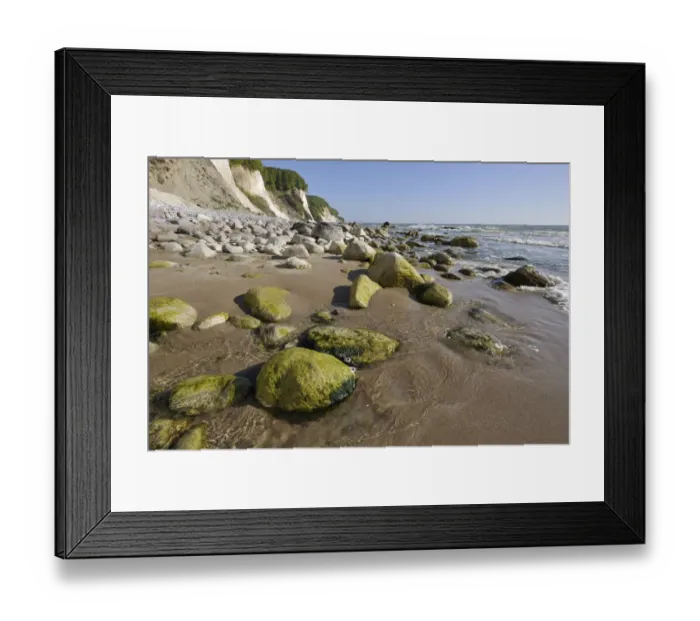 Framed Print : Coastal cliffs, shingle beach and chalk cliffs, UNESCO World Natural Heritage Site, Jasmund National Park, Rugen, Mecklenburg-Western Pomerania, Germany Framed Print : Coastal cliffs, shingle beach and chalk cliffs, UNESCO World Natural Heritage Site, Jasmund National Park, Rugen, Mecklenburg-Western Pomerania, Germany
