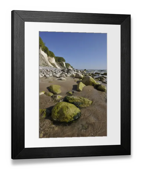 Framed Print : Coastal cliffs, shingle beach and chalk cliffs, Jasmund National Park, Ruegen, Mecklenburg-Western Pomerania, Germany Framed Print : Coastal cliffs, shingle beach and chalk cliffs, Jasmund National Park, Ruegen, Mecklenburg-Western Pomerania, Germany
