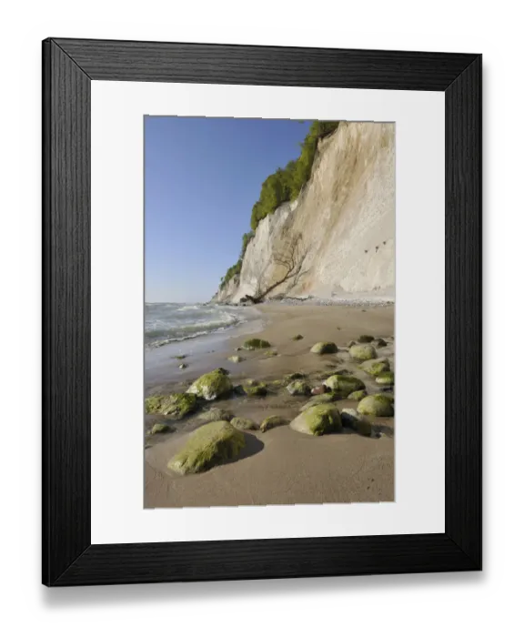 Framed Print : Coastal cliffs, shingle beach and chalk cliffs, Jasmund National Park, Ruegen, Mecklenburg-Western Pomerania, Germany Framed Print : Coastal cliffs, shingle beach and chalk cliffs, Jasmund National Park, Ruegen, Mecklenburg-Western Pomerania, Germany