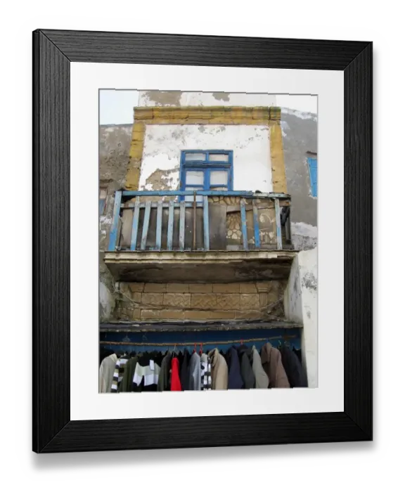 Framed Print : Building with clothes hanging, Essaouira, Morocco Framed Print : Building with clothes hanging, Essaouira, Morocco