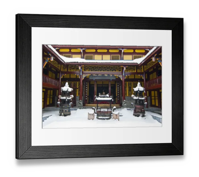 Framed Print : Snow on courtyard in Dragon King rear temple of Huanglong Temple buildings, Huanglong National Park, Sichuan Province, China Framed Print : Snow on courtyard in Dragon King rear temple of Huanglong Temple buildings, Huanglong National Park, Sichuan Province, China
