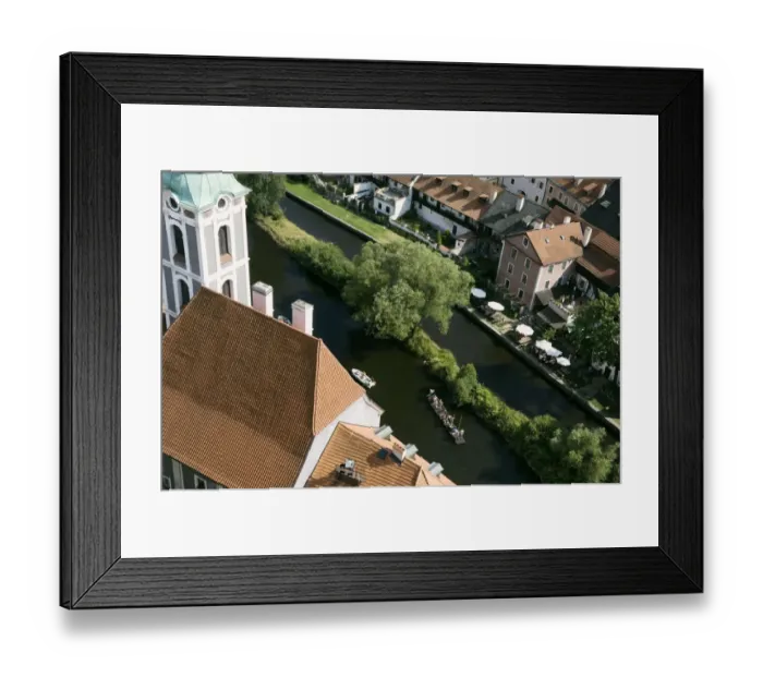Framed Print : Castle Cesky Krumlov and boats on River Vitava, Czech Republic Framed Print : Castle Cesky Krumlov and boats on River Vitava, Czech Republic