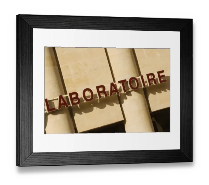 Framed Print : Laboratory sign on a building, Bordeaux, Aquitaine, France