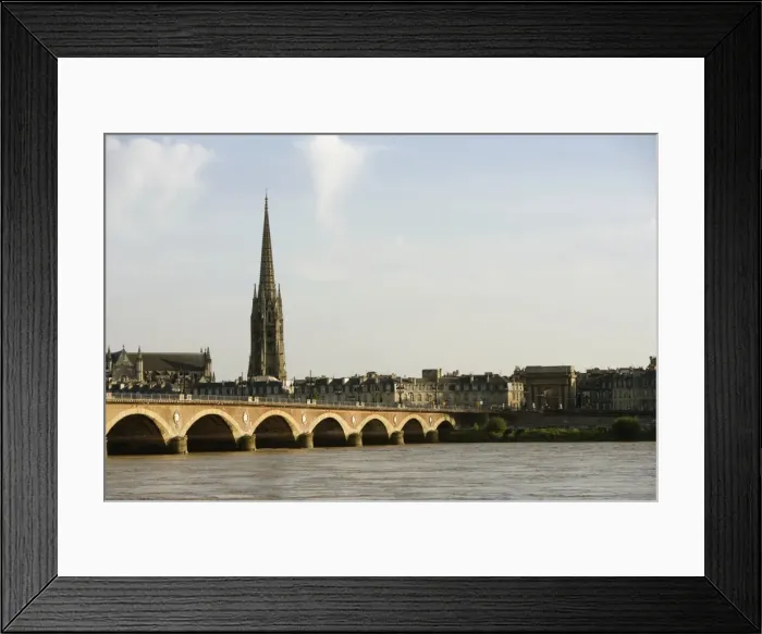 Framed Print : Arch bridge across a river, Pont de Pierre, St. Michel Basilica, Garonne River, Bordeaux, Aquitaine, France