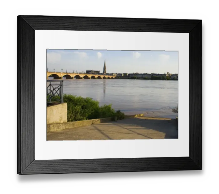 Framed Print : Arch bridge across a river, Pont De Pierre, St. Michel Basilica, Garonne River, Bordeaux, Aquitaine, France