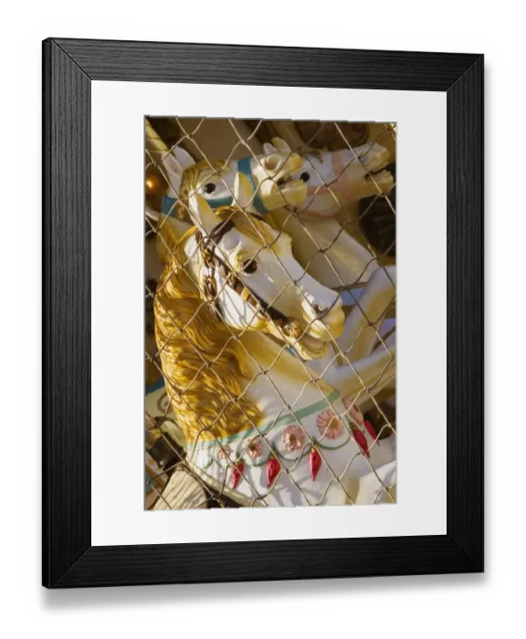 Framed Print : Chain-link fence in front of carousel horses, Bordeaux, Aquitaine, France Framed Print : Chain-link fence in front of carousel horses, Bordeaux, Aquitaine, France