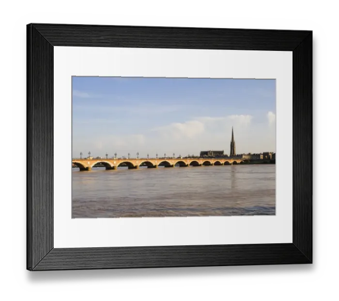 Framed Print : Arch bridge across a river, Pont De Pierre, St. Michel Basilica, Garonne River, Bordeaux, Aquitaine, France