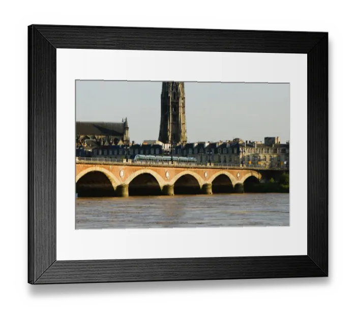 Framed Print : Cable car on a bridge, Pont De Pierre, St. Michel Basilica, Garonne River, Bordeaux, Aquitaine, France Framed Print : Cable car on a bridge, Pont De Pierre, St. Michel Basilica, Garonne River, Bordeaux, Aquitaine, France