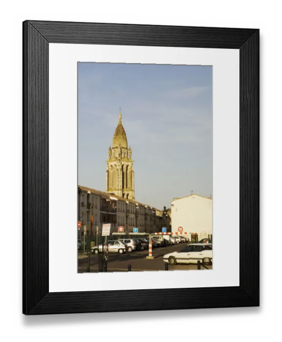 Framed Print : Car parked in a parking lot of a church, Leglise Sainte-Marie De La Bastide, Bordeaux, Aquitaine, France