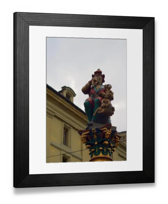 Framed Print : Switzerland, Bern, Old Town (UNESCO World Heritage Site) Ogre Fountain (Kindlifresserbrunnen)
