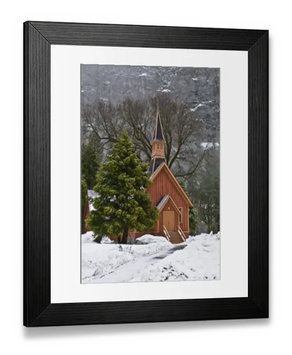 Framed Print : Small wooden church in winter Framed Print : Small wooden church in winter