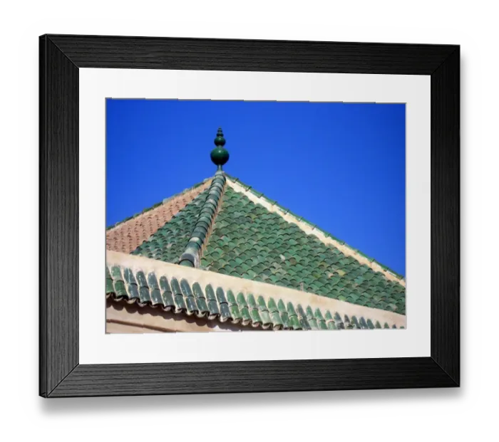 Framed Print : Green tiled roof, Marrakesh, Morocco
