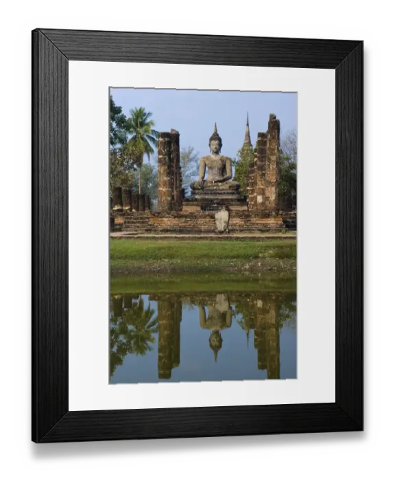Framed Print : Reflection of buddha statue in pond, Thailand
