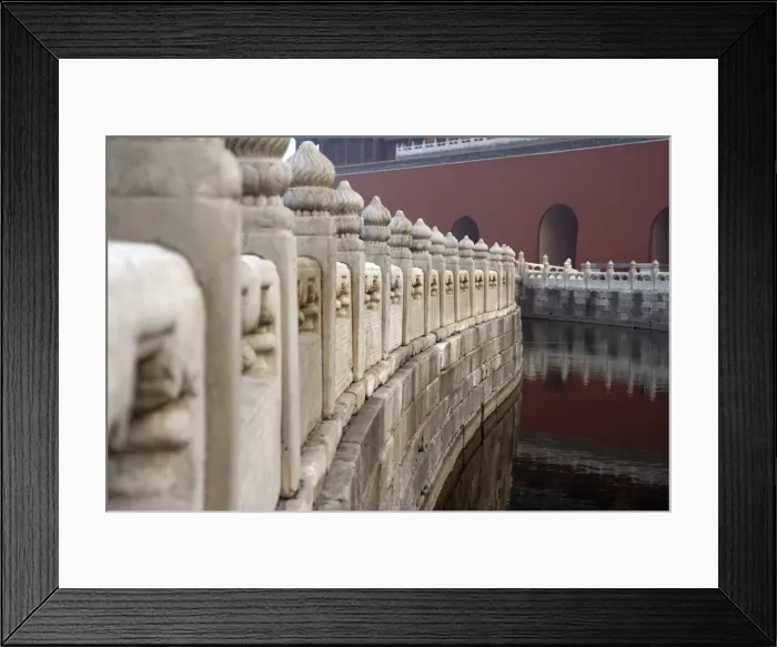 Framed Print : Chinese architectural elements, a dramatic view of a moat and distant doorways Framed Print : Chinese architectural elements, a dramatic view of a moat and distant doorways