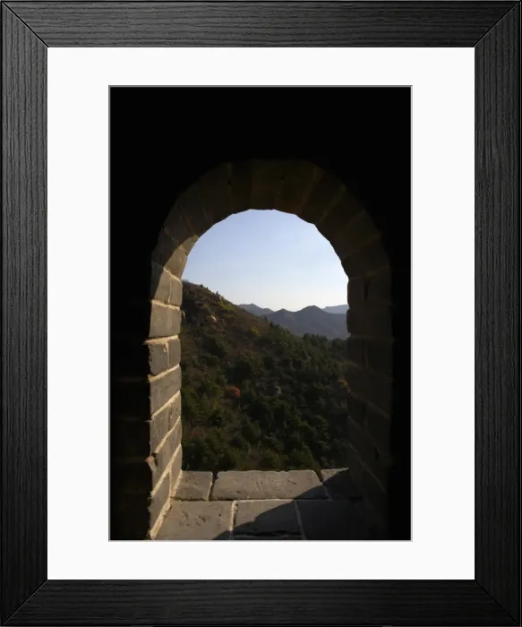 Framed Print : A scenic shot through a window on an outpost on the Great Wall of China Framed Print : A scenic shot through a window on an outpost on the Great Wall of China