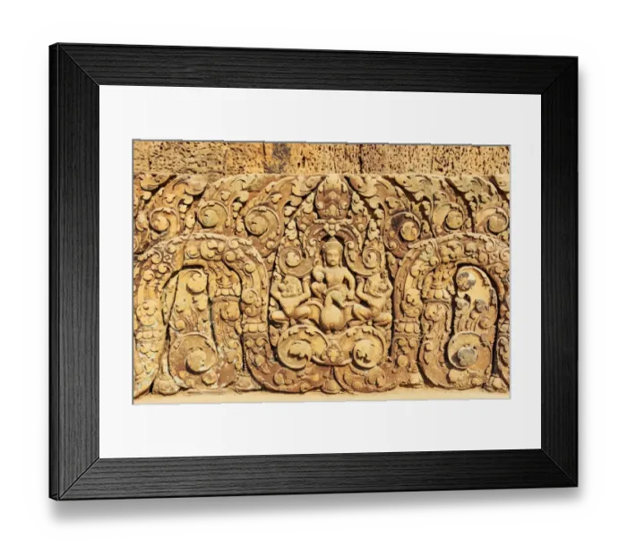 Framed Print : Intricate sandstone bas relief, Banteay Srei