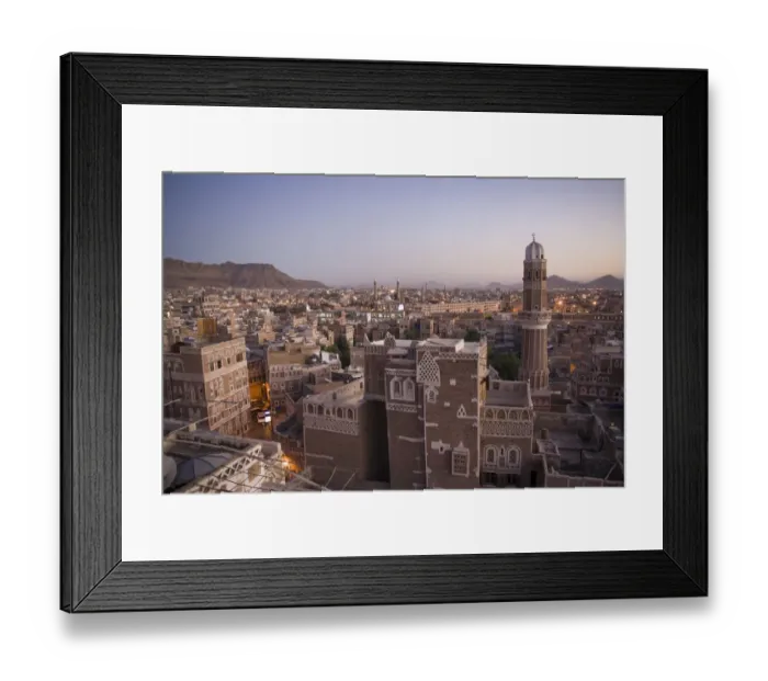 Framed Print : Sanaa skyline with traditional mud-brick buildings Framed Print : Sanaa skyline with traditional mud-brick buildings