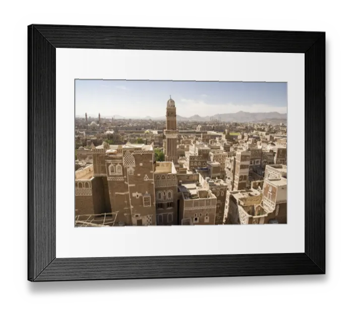 Framed Print : Sanaa skyline with traditional mud-brick buildings Framed Print : Sanaa skyline with traditional mud-brick buildings