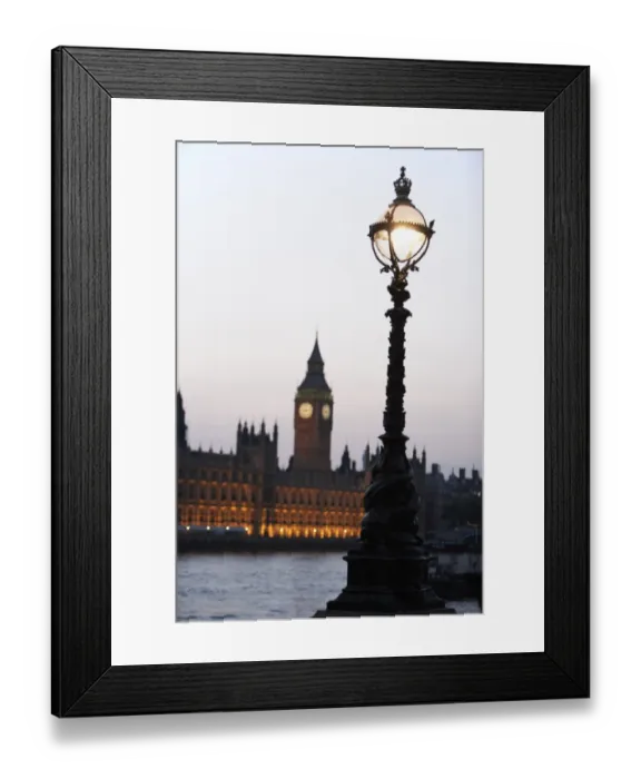 Framed Print : Old-Fashioned Street Lamp With Houses Of Parliament Illuminated In The Background, London, England Framed Print : Old-Fashioned Street Lamp With Houses Of Parliament Illuminated In The Background, London, England
