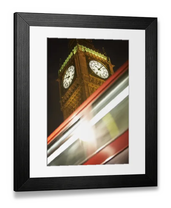 Framed Print : Double Decker Bus Speeding Past Big Ben, London, England Framed Print : Double Decker Bus Speeding Past Big Ben, London, England